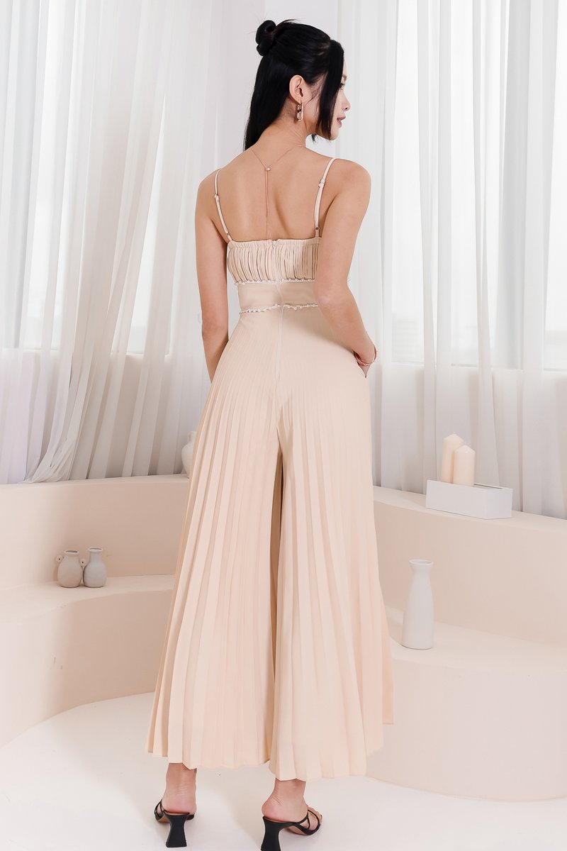 DEFECT | Perdi Pearl Pleated Jumpsuit in Light Yellow in M