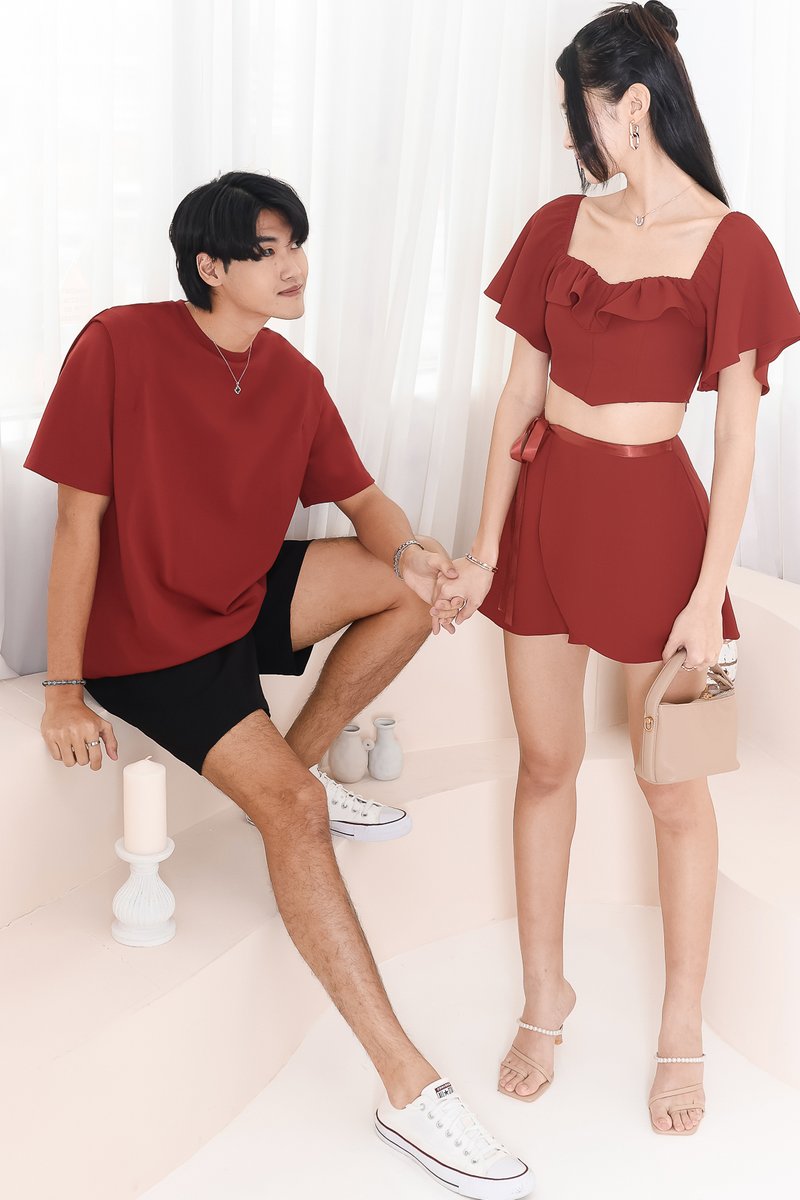 Silvanna Structured Tee in Muted Red