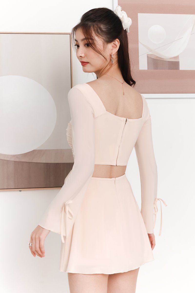 DEFECT | Rin Ribbon Sleeved Co-ord Top in Cream Nude in XXS/XS/S/M/L/XL DEFECT | Rin Ribbon Sleeved Co-ord Top in Cream Nude in XXS/XS/S/M/L/XL