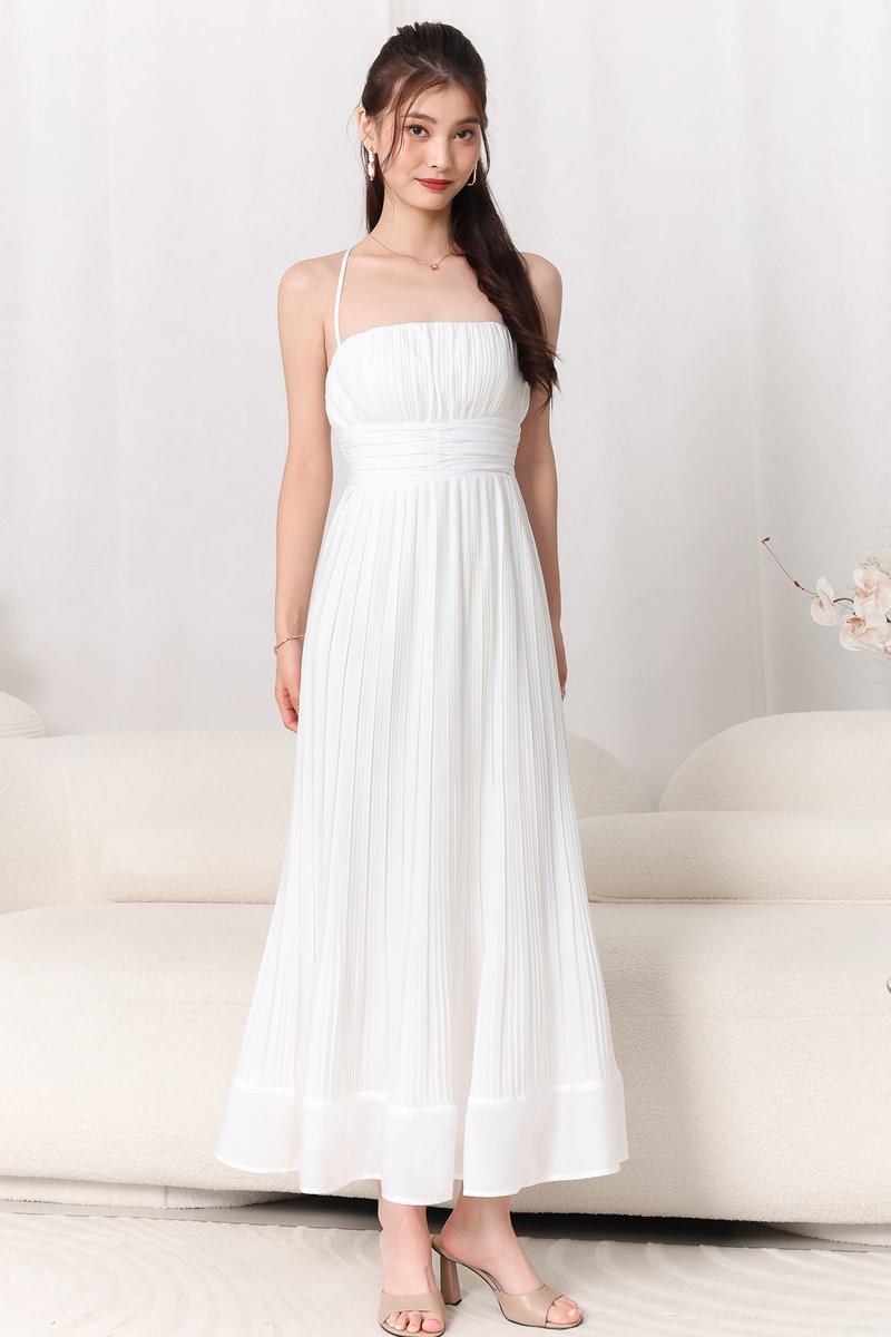 DEFECT | Pandora Pleat Cross Back Maxi in White in XS