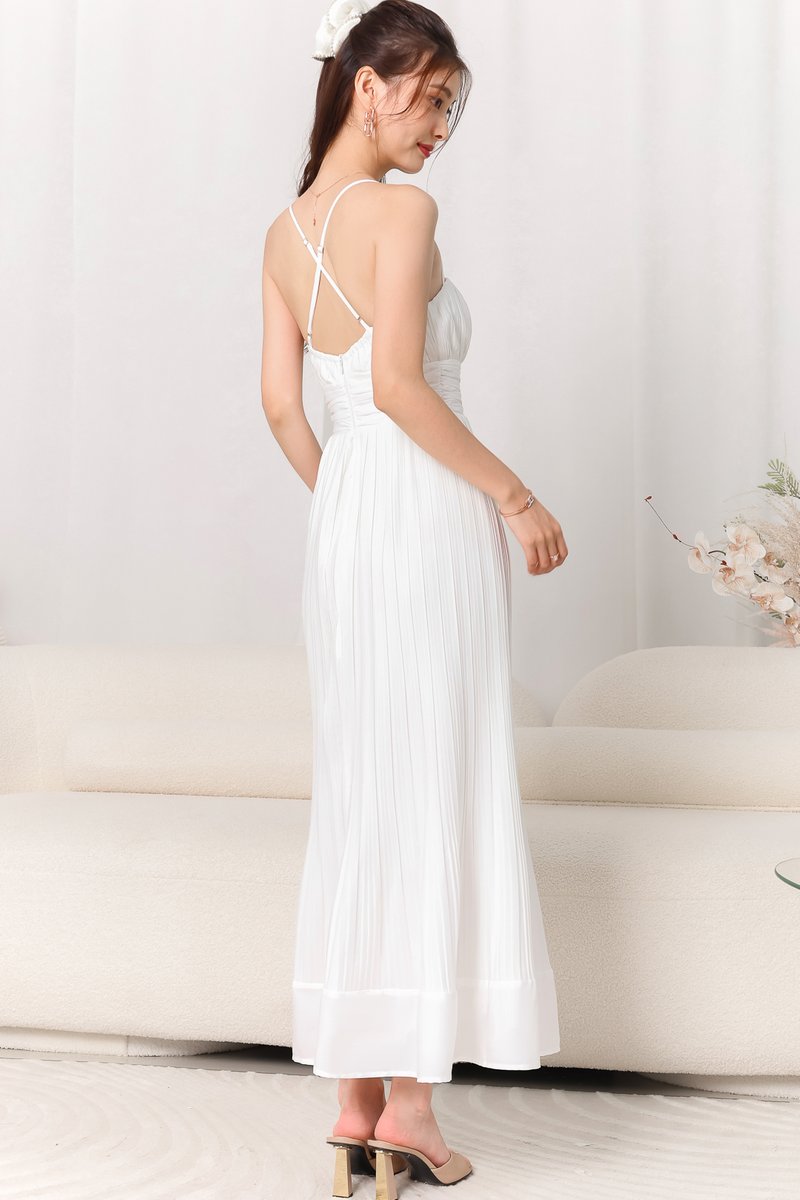 DEFECT | Pandora Pleat Cross Back Maxi in White in XS