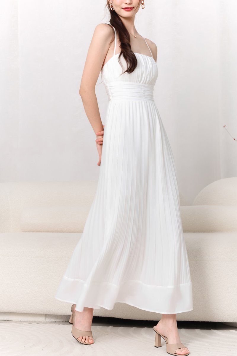 DEFECT | Pandora Pleat Cross Back Maxi in White in XXS