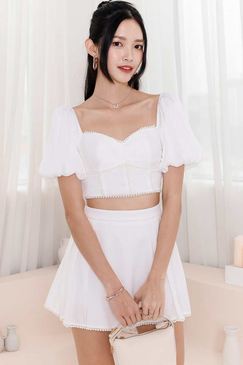 Priscilla Pearl Co-ord Top in White