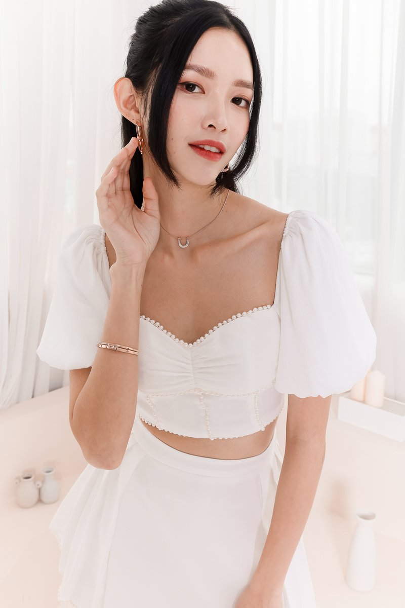 Priscilla Pearl Co-ord Top in White