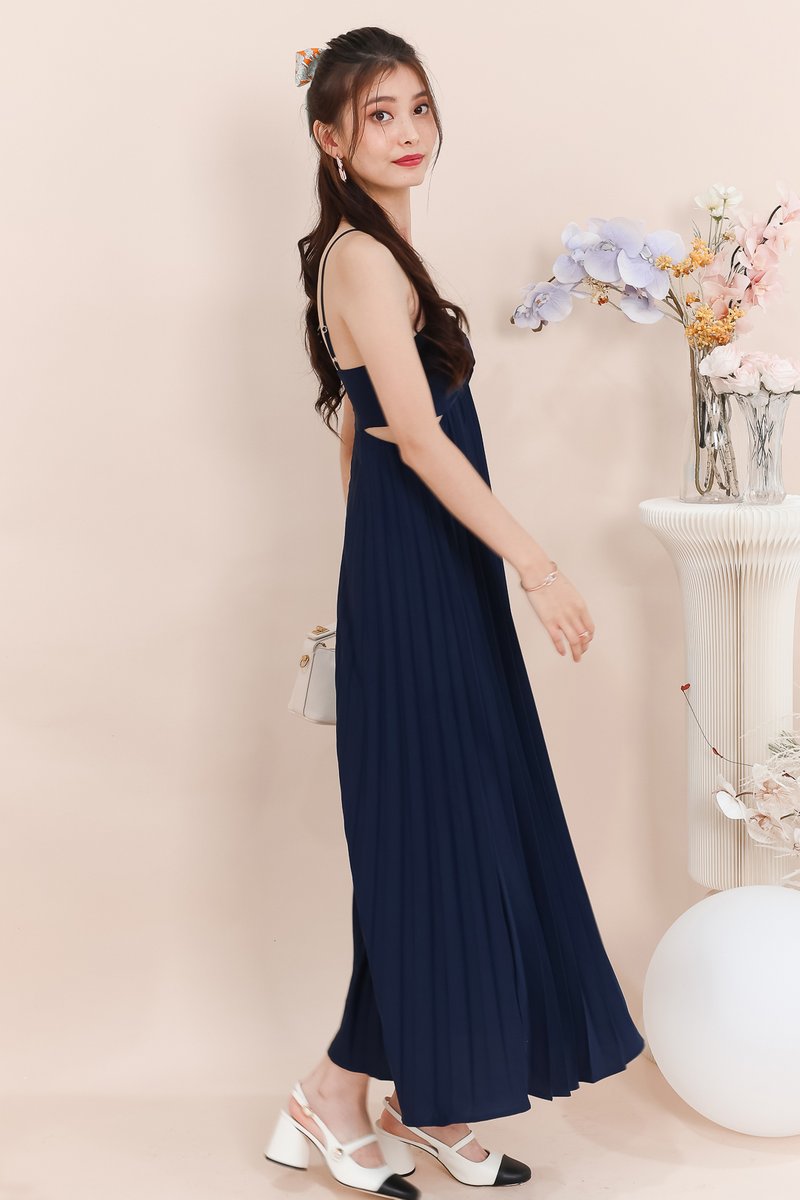 Casie Cut Out Pleat Maxi in Navy