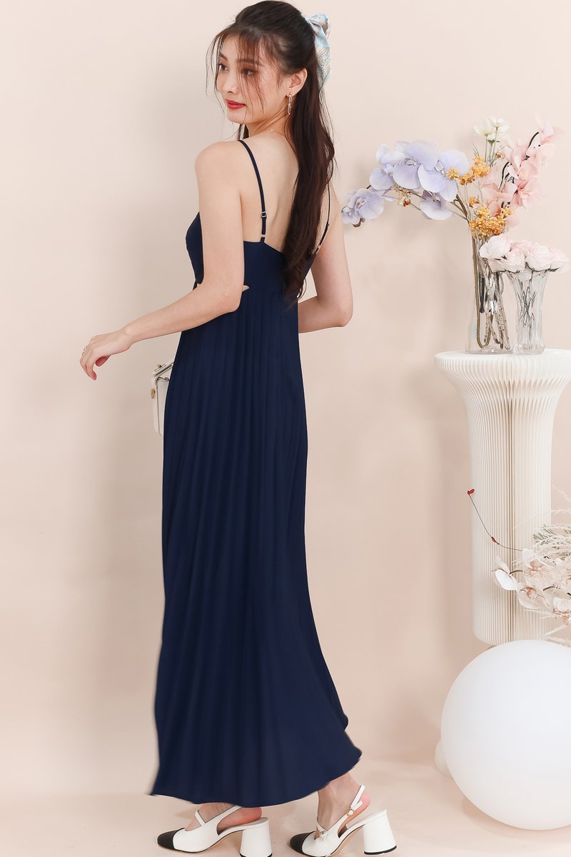 Casie Cut Out Pleat Maxi in Navy