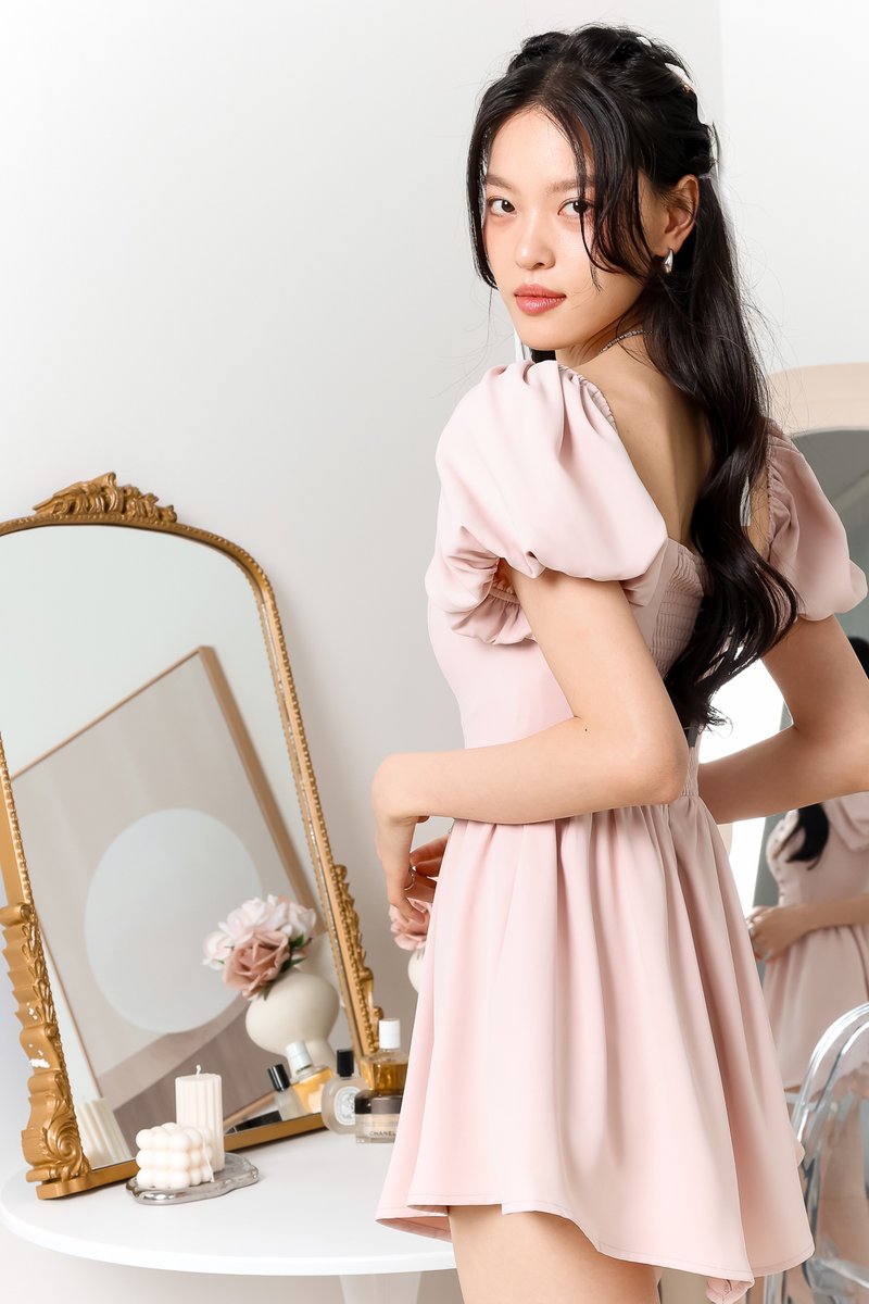 DEFECT | Sondre Sleeved Romper Dress in Pastel Pink in XXS/XS/S/M