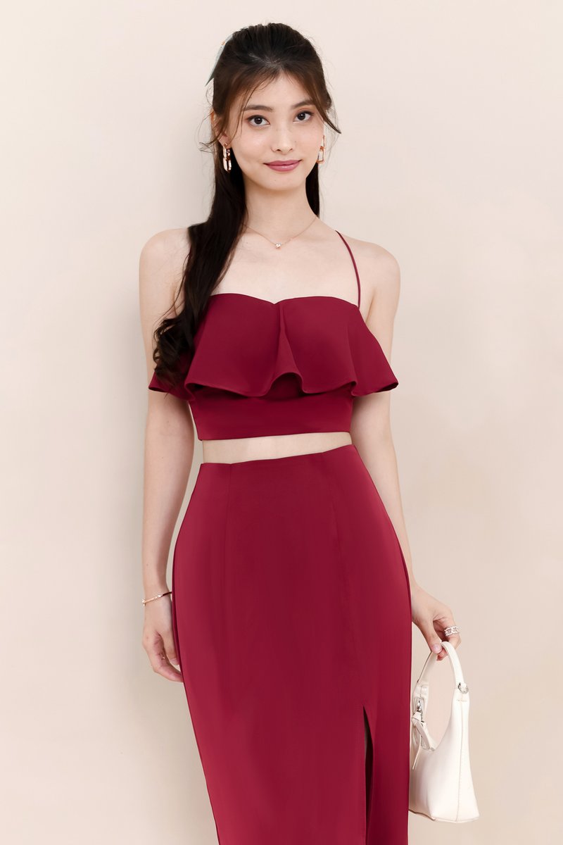 Carena Co-ord Flutter Top in Maroon
