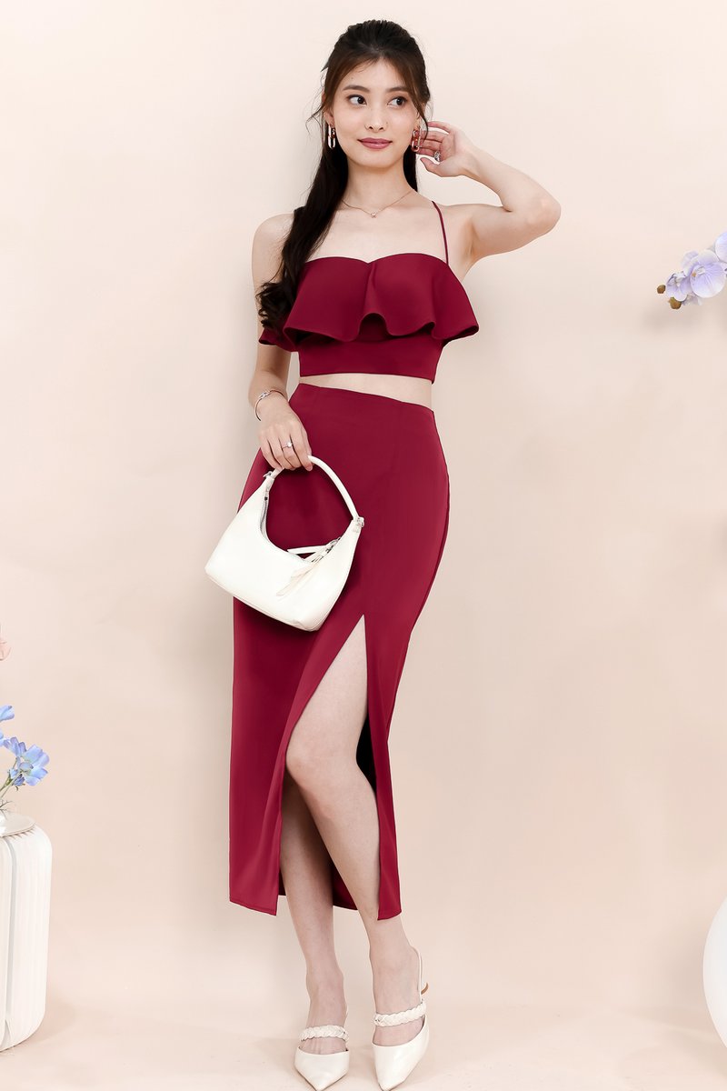 Carena Co-ord Flutter Top in Maroon