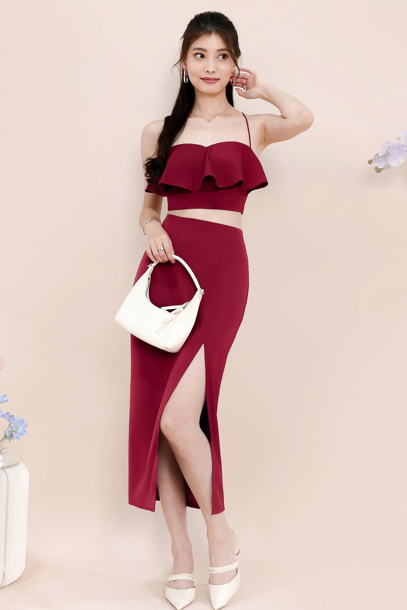 Carena Co-ord Slit Midi Skirt in Maroon
