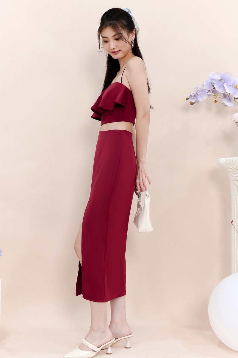 Carena Co-ord Flutter Top in Maroon