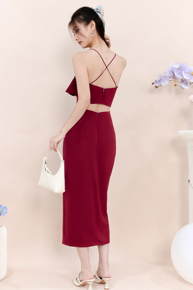 Carena Co-ord Slit Midi Skirt in Maroon