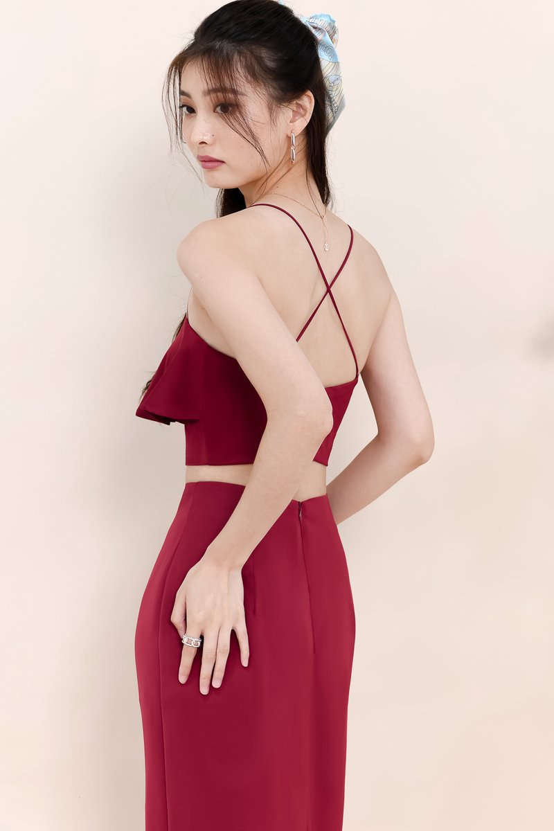 Carena Co-ord Flutter Top in Maroon