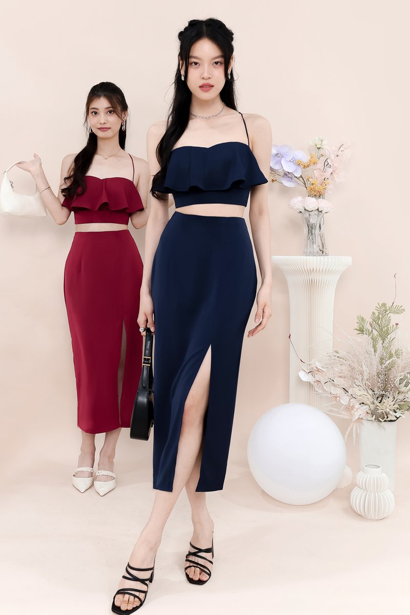 Carena Co-ord Slit Midi Skirt in Maroon
