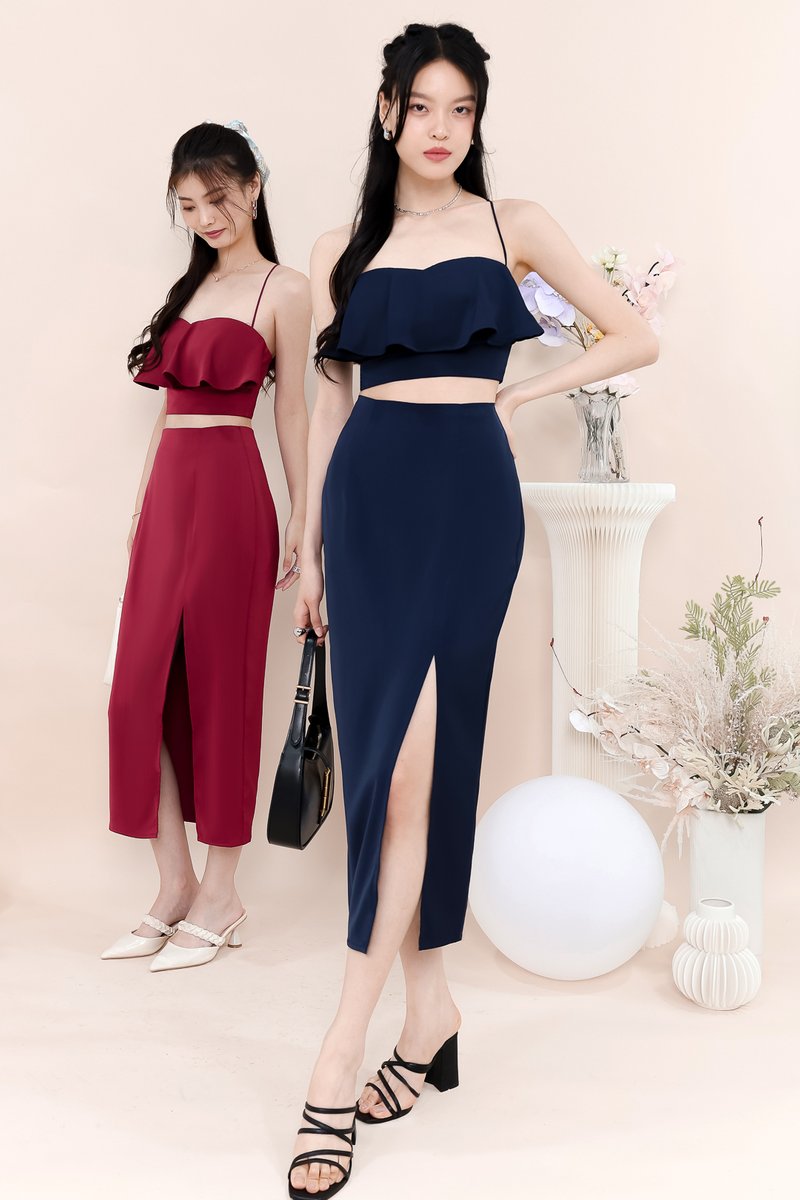 Carena Co-ord Flutter Top in Navy
