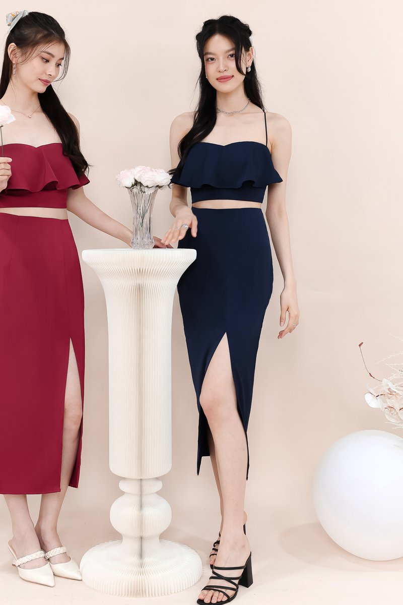 Carena Co-ord Flutter Top in Navy