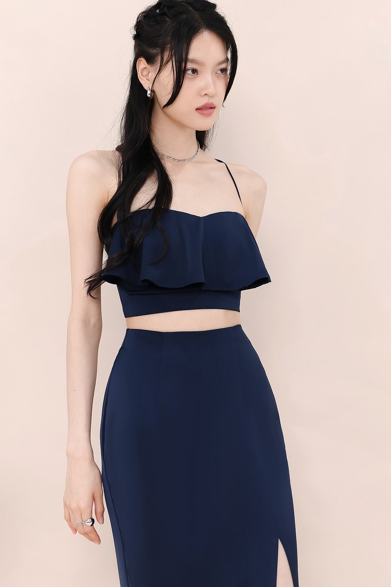 Carena Co-ord Flutter Top in Navy