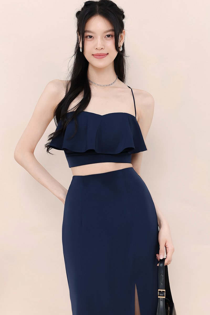 Carena Co-ord Flutter Top in Navy
