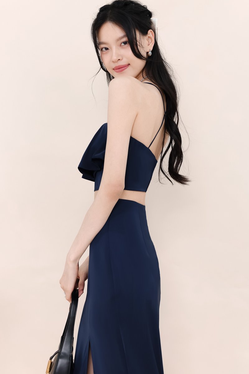 Carena Co-ord Flutter Top in Navy