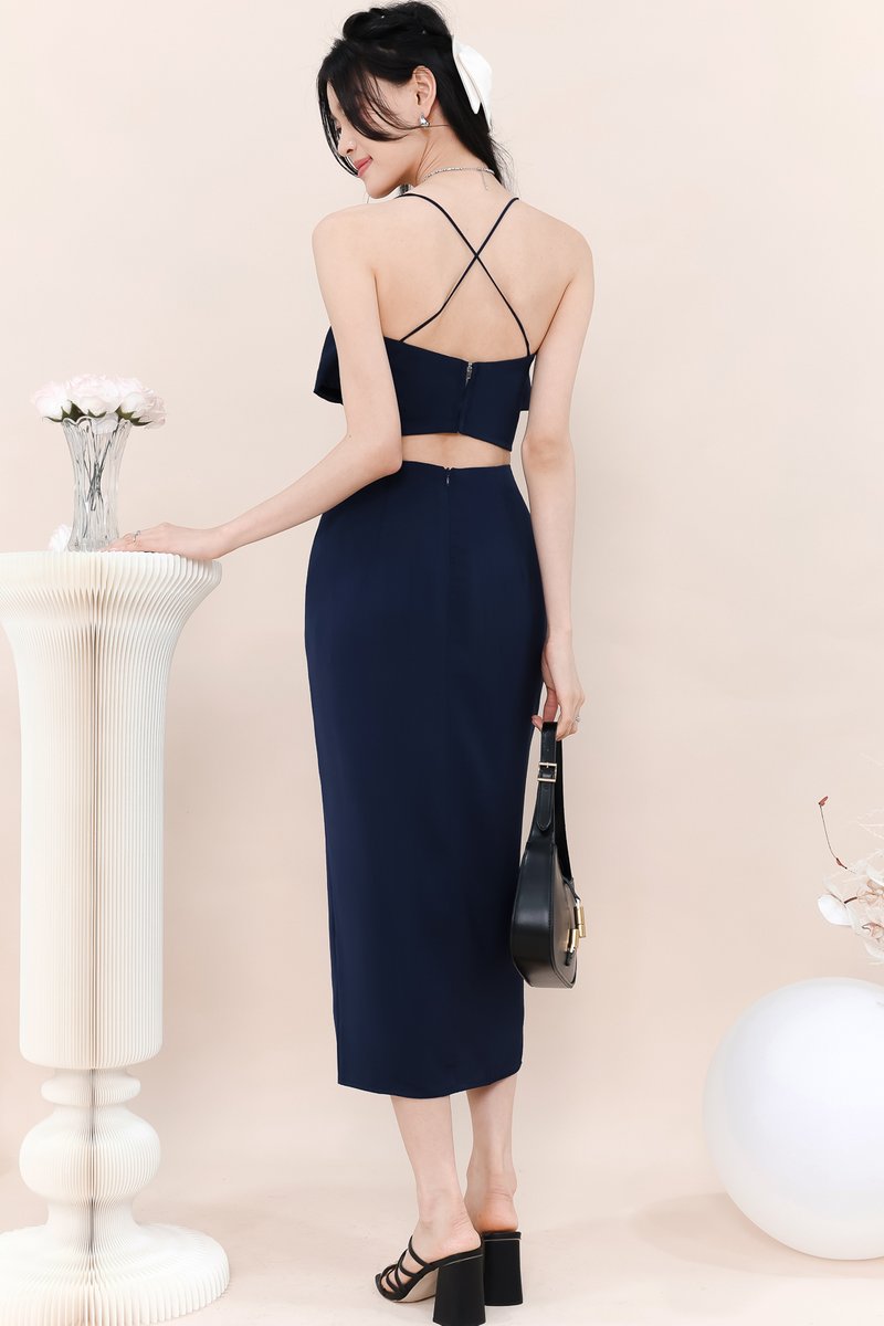 Carena Co-ord Flutter Top in Navy
