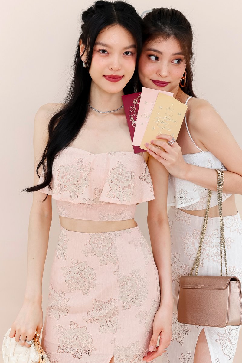 Carena Co-ord Flutter Top in Blush Lace