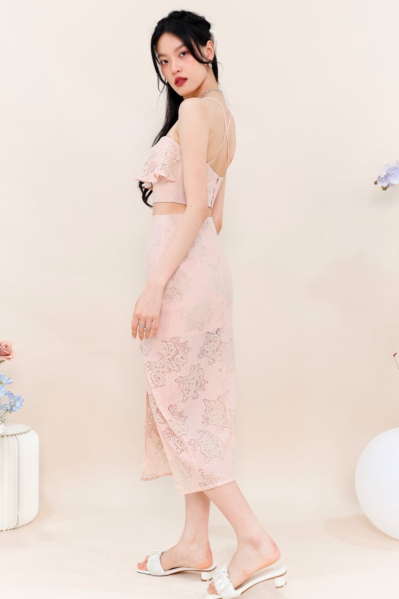 Carena Co-ord Slit Midi Skirt in Blush Lace Carena Co-ord Slit Midi Skirt in Blush Lace