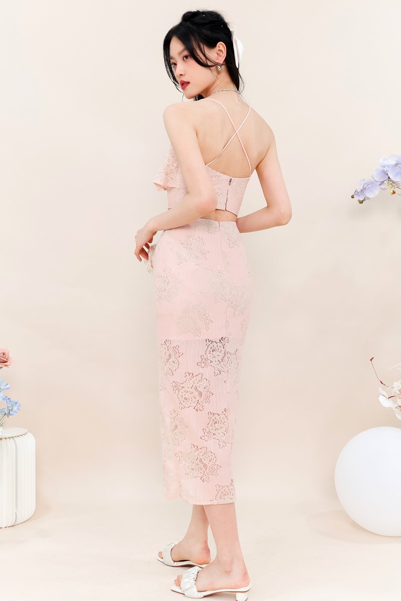 Carena Co-ord Slit Midi Skirt in Blush Lace Carena Co-ord Slit Midi Skirt in Blush Lace
