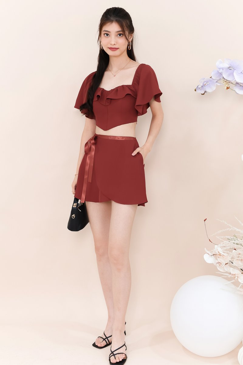 Fedrine Flutter Co-ord Top in Muted Red