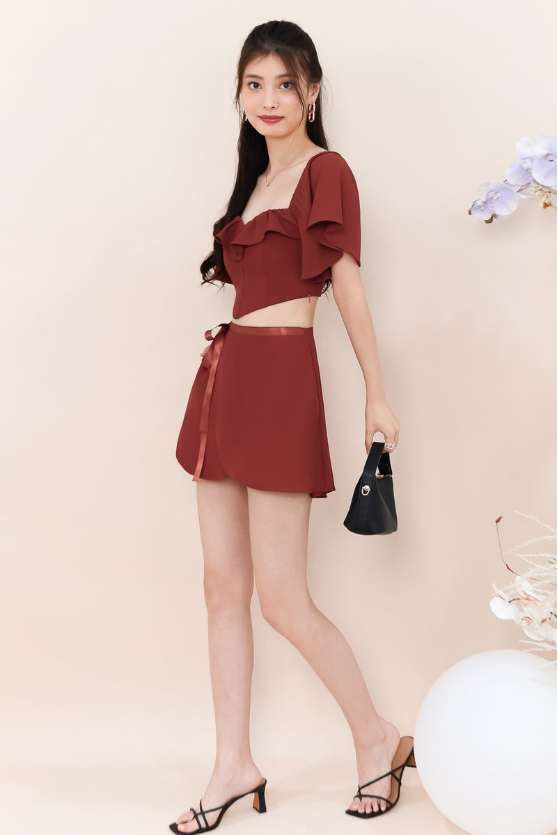 Fedrine Flutter Co-ord Top in Muted Red