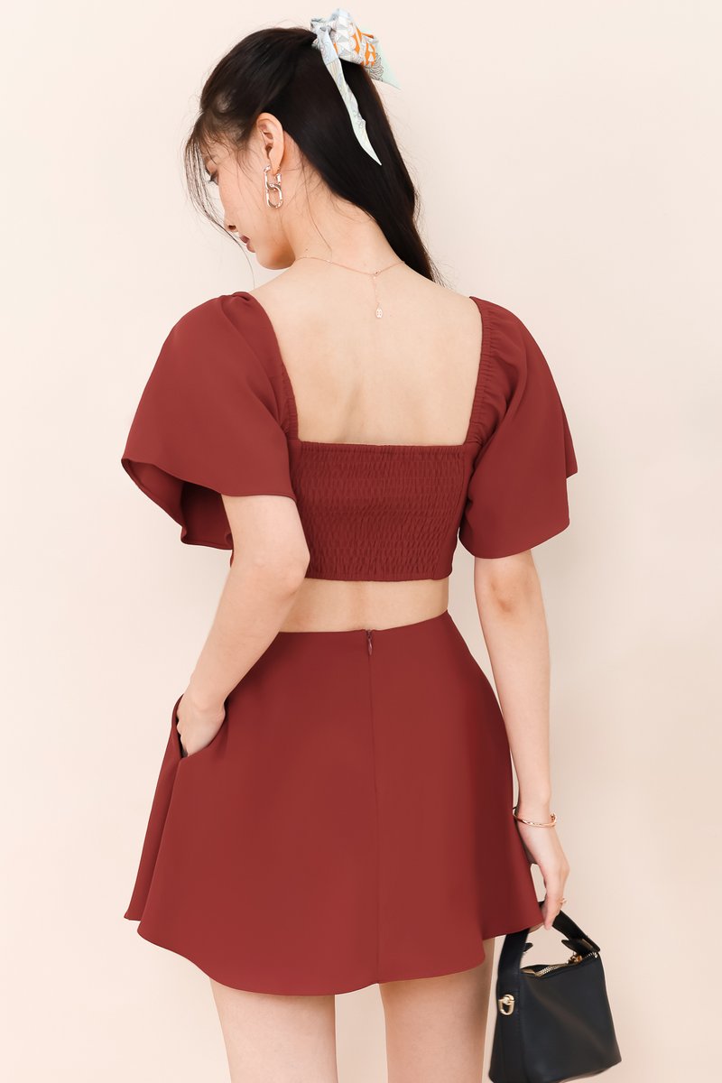 Fedrine Flutter Co-ord Top in Muted Red