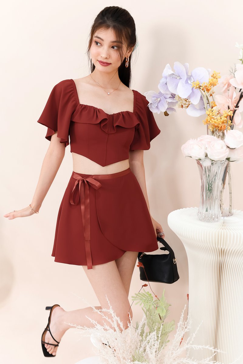 Fedrine Flutter Co-ord Top in Muted Red