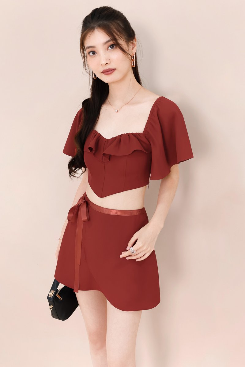 Fedrine Flutter Co-ord Top in Muted Red