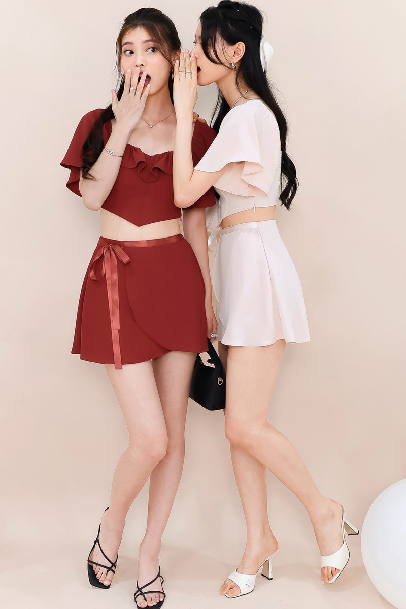 Fedrine Flutter Co-ord Top in Muted Red