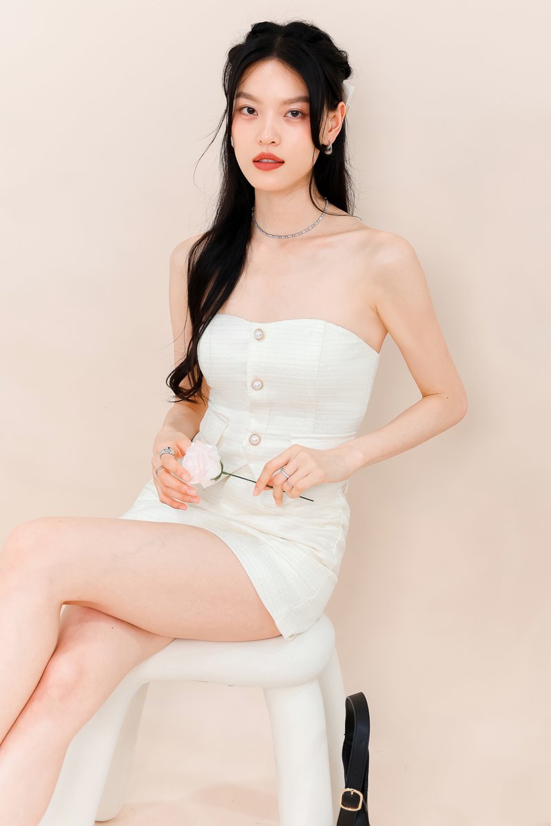 Trisha Tweed Co-Ord Top V1 in Cream White Trisha Tweed Co-Ord Top V1 in Cream White