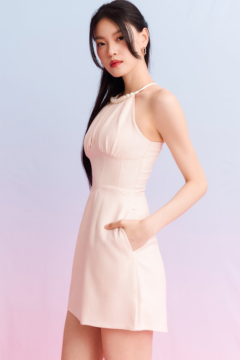 Tracie Tweed Romper Dress in Soft Blush