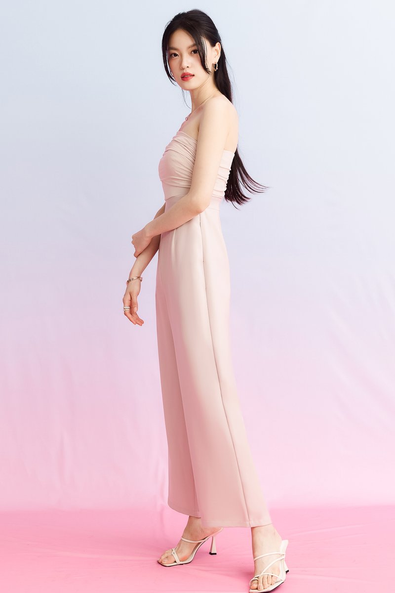 DEFECT | Madeline Mesh One Shoulder Jumpsuit in Nude Blush in S