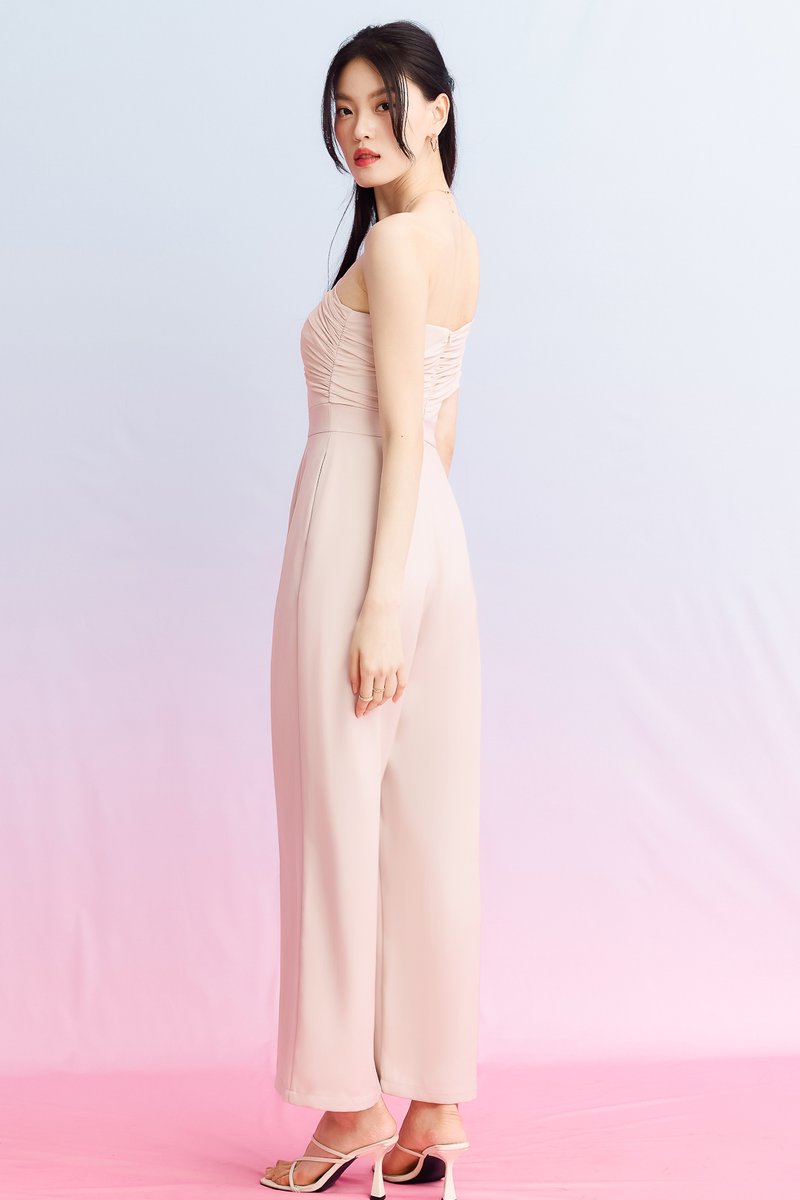 DEFECT | Madeline Mesh One Shoulder Jumpsuit in Nude Blush in XS