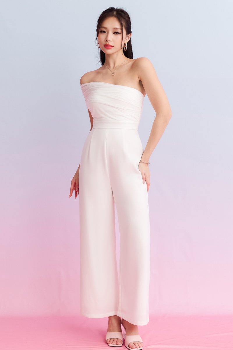 DEFECT | Madeline Mesh One Shoulder Jumpsuit in White in M DEFECT | Madeline Mesh One Shoulder Jumpsuit in White in M
