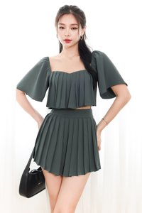 Faye Flutter Pleat Co-ord Skorts in Muted Forest