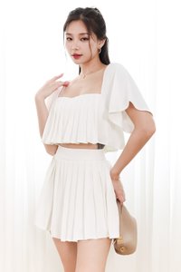 Faye Flutter Pleat Co-ord Skorts in White Faye Flutter Pleat Co-ord Skorts in White