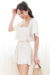 Faye Flutter Pleat Co-ord Skorts in White Faye Flutter Pleat Co-ord Skorts in White