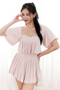 Faye Flutter Pleat Co-ord Top in Light Pink