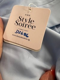 DEFECT | Deliana Drape Satin Midi in Pastel Blue in S DEFECT | Deliana Drape Satin Midi in Pastel Blue in S