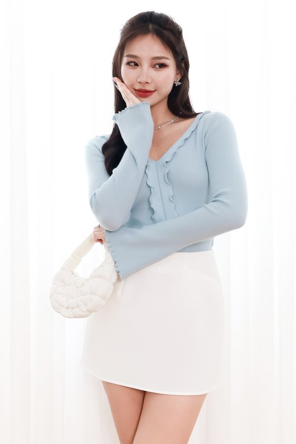 DEFECT | Rhena Ruffle Knit Long Sleeve Top V2 in Pastel Blue in S