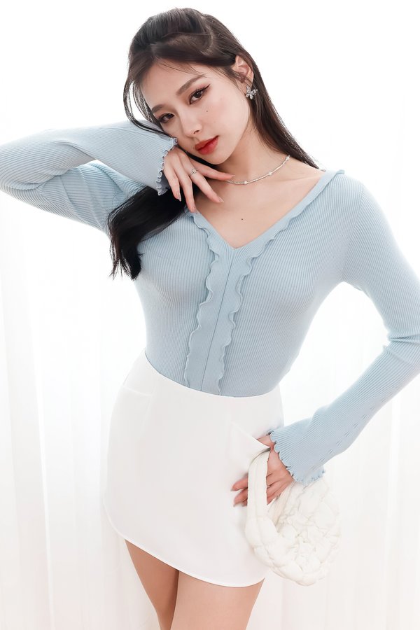 DEFECT | Rhena Ruffle Knit Long Sleeve Top V2 in Pastel Blue in M
