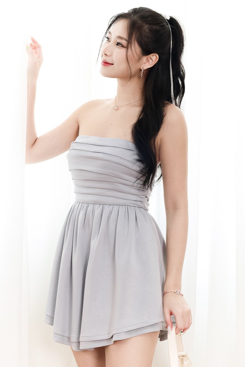 Reylene Romper Dress in Light Grey Blue