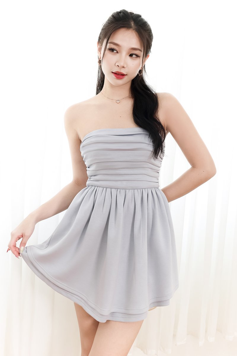 Reylene Romper Dress in Light Grey Blue