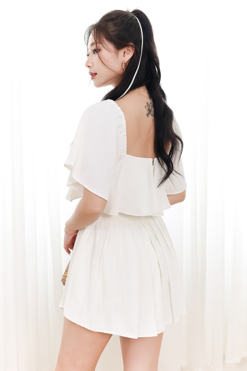 Faye Flutter Pleat Co-ord Skorts in White Faye Flutter Pleat Co-ord Skorts in White