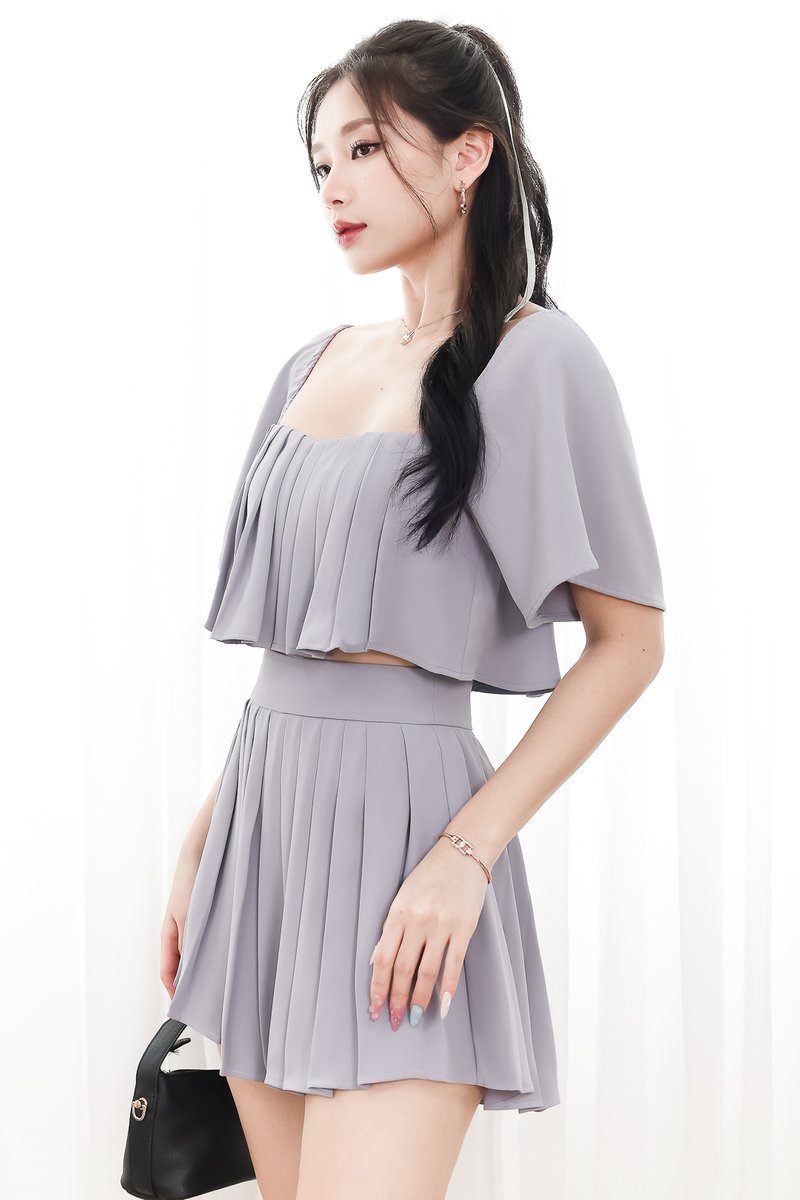 Faye Flutter Pleat Co-ord Top in Muted Lilac