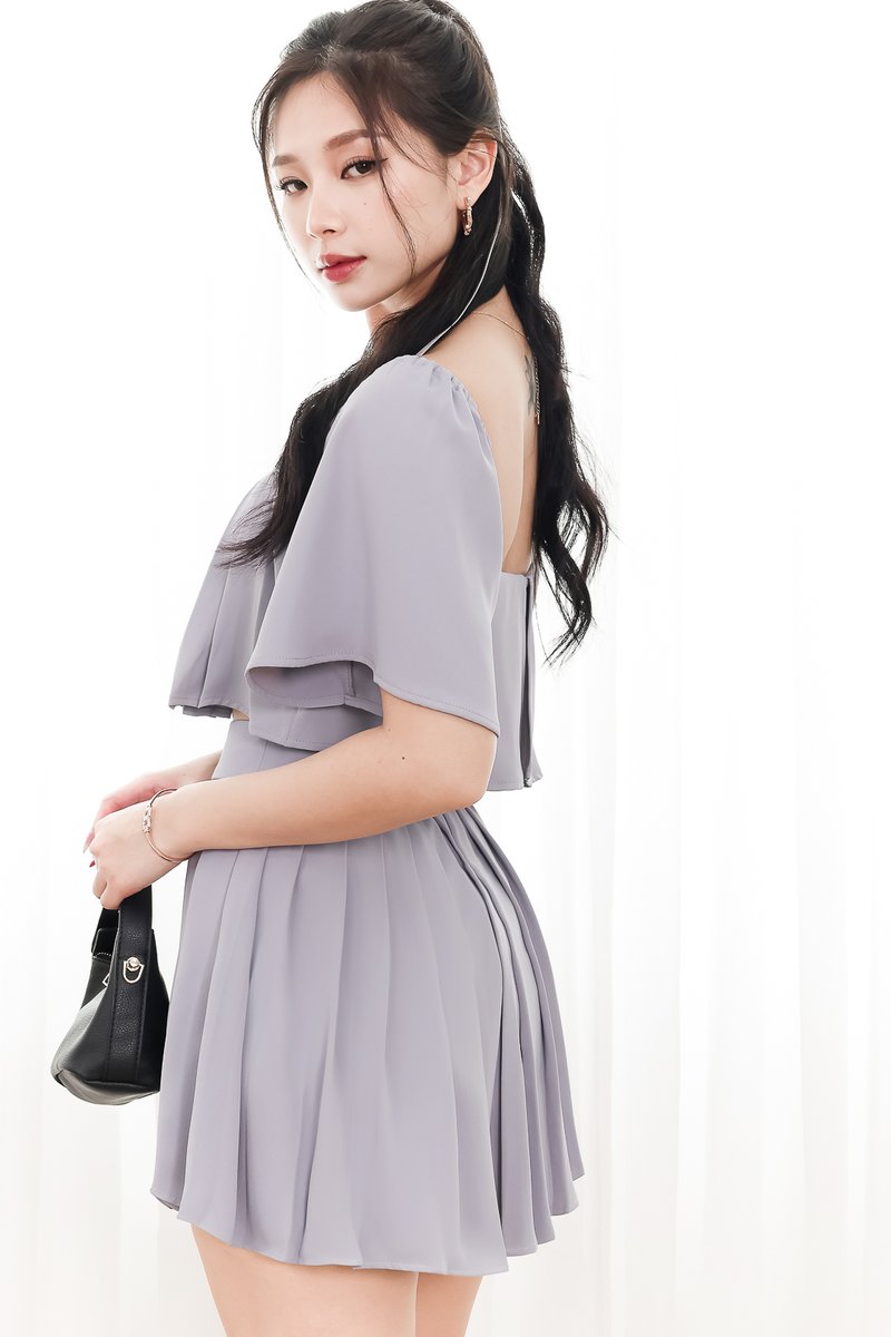 Faye Flutter Pleat Co-ord Top in Muted Lilac